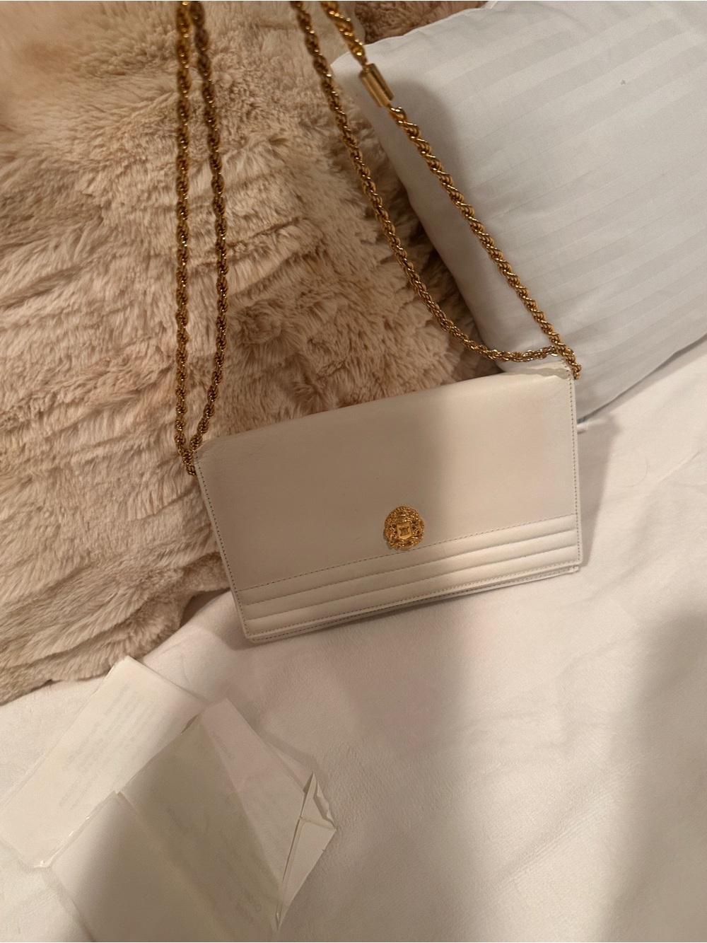 Celine White Leather Crossbody with Gold Chain and Medallion - Picture 2 of 5